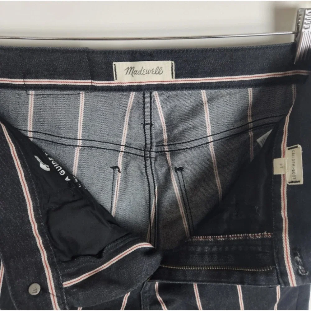Madewell Elsie Cali Demi-Boot Jeans Women's Size 27 Black w/Red White Stripe